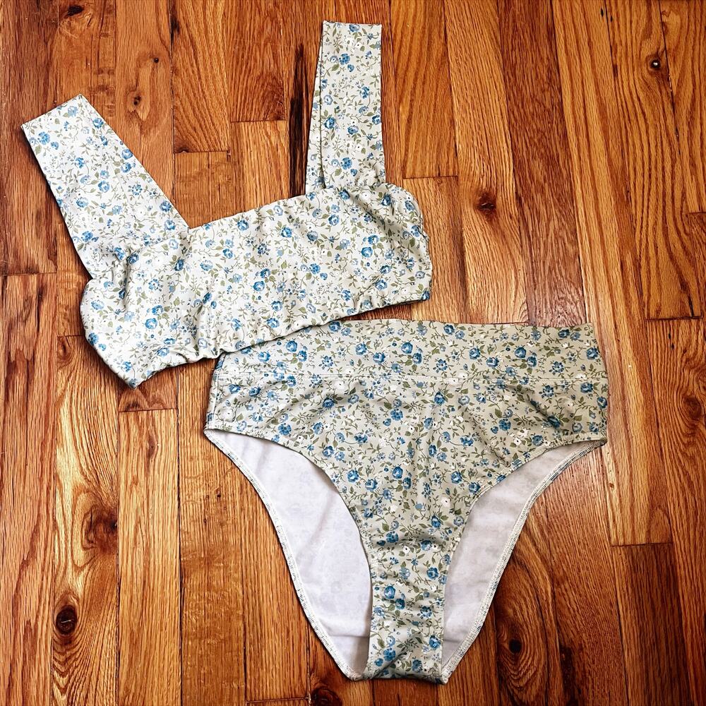 Reformation Pastel Blue Floral Square-Neck Bikini Set - Picture 5 of 8